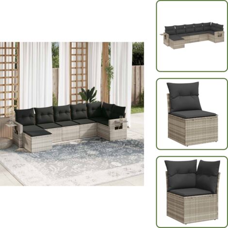Cuscino da schienale - vidaXL Set Divani da Giardino 7pz con Cuscini Grigio Chiaro Polyrattan - Rattan sintetico