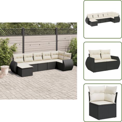 Cuscino da schienale - vidaXL Set Divani da Giardino con Cuscini 7pz Nero Polyrattan - Rattan sintetico