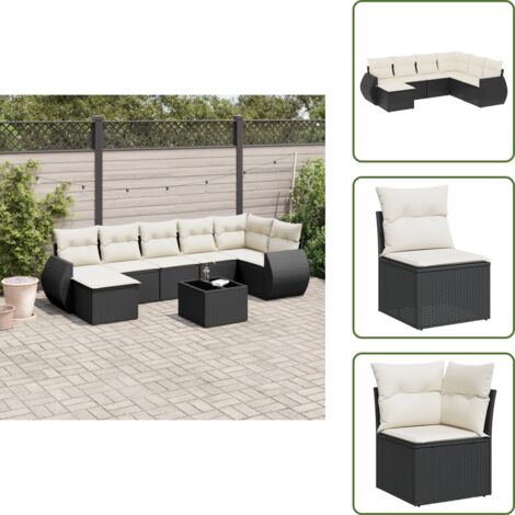 Cuscino da schienale - vidaXL Set Divani da Giardino con Cuscini 7pz Nero Polyrattan - Rattan sintetico