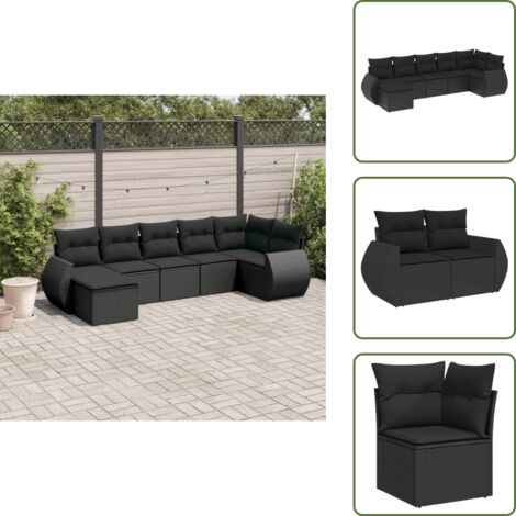 Cuscino da schienale - vidaXL Set Divani da Giardino con Cuscini 7pz Nero Polyrattan - Rattan sintetico