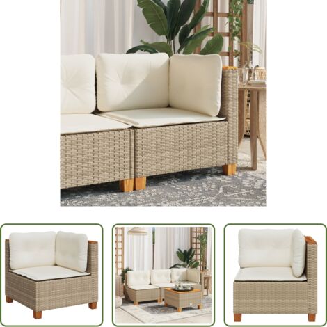 Cuscino da seduta -  Divano Angolare da Giardino con Cuscini Beige in Polyrattan