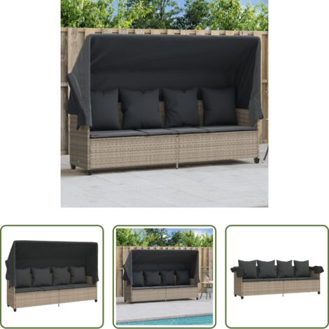 Cuscino da seduta -  Lettino con Baldacchino e Cuscini Grigio Chiaro in Polyrattan