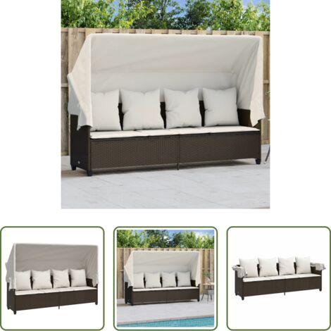 Cuscino da seduta -  Lettino Prendisole con Baldacchino e Cuscini Marrone Polyrattan