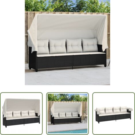 Cuscino da seduta -  Lettino Prendisole con Baldacchino e Cuscini Nero Polyrattan