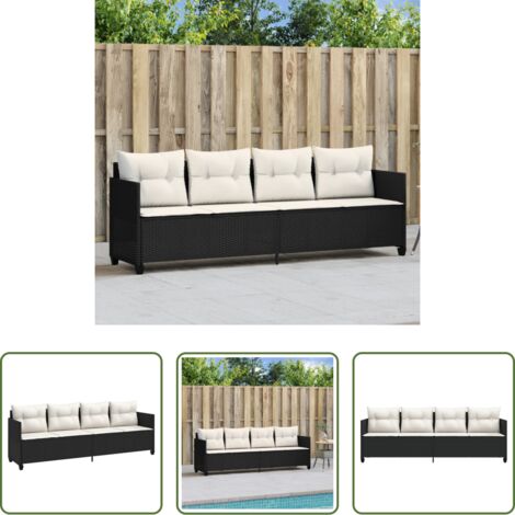 Cuscino da seduta -  Lettino Prendisole con Cuscini Nero in Polyrattan