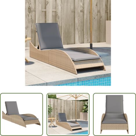 Cuscino da seduta -  Lettino Prendisole con Cuscino Beige 60x205x73 cm in Polyrattan
