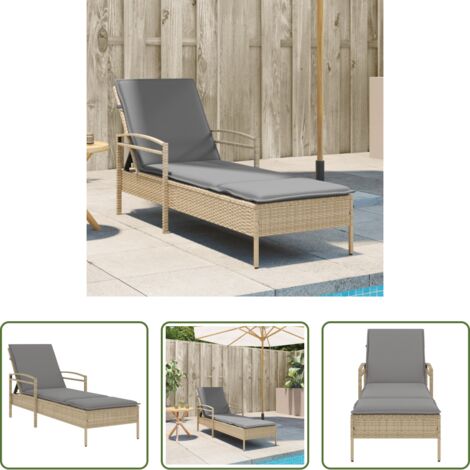 Cuscino da seduta -  Lettino Prendisole con Cuscino Beige 63x200x81 cm in Polyrattan