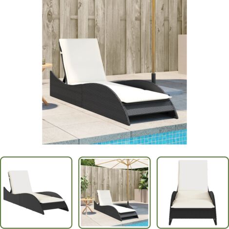 Cuscino da seduta -  Lettino Prendisole con Cuscino Nero 60x205x73 cm in Polyrattan