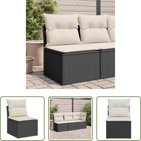Cuscino da seduta -  Sedia da Giardino Senza Braccioli con Cuscini Nera Polyrattan