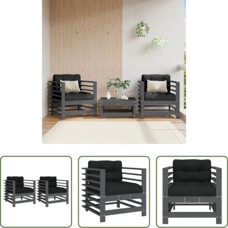 Cuscino da seduta -  Sedie da Giardino con Cuscini 2pz Legno Massello di Pino Grigio