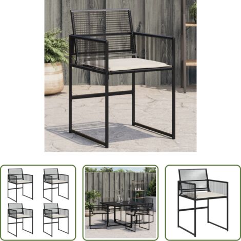 Cuscino da seduta -  Sedie da Giardino con Cuscini 4 pz Nere in Polyrattan