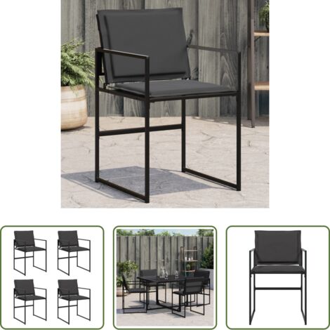 Cuscino da seduta -  Sedie da Giardino con Cuscini 4 pz Neri in Acciaio e Textilene