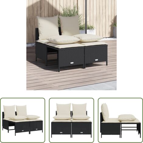 Cuscino da seduta -  Set Divani da Giardino 4 pz con Cuscini Nero in Polyrattan