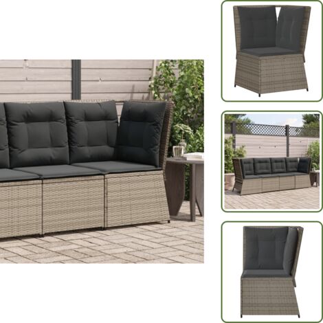 Cuscino da seduta - vidaXL Divano Angolare da Giardino con Cuscini Grigio in Polyrattan - Cuscino da schienale