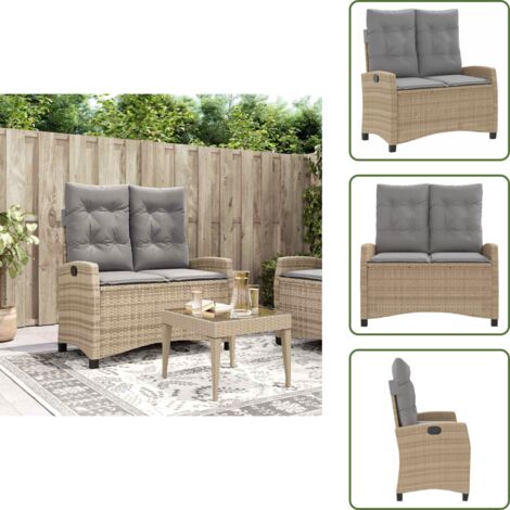 Cuscino da seduta - vidaXL Panca Reclinabile da Giardino con Cuscini Beige in Polyrattan - Cuscino da giardino