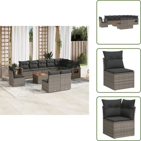 Cuscino da seduta - vidaXL Set Divani da Giardino 11 pz con Cuscini in Polyrattan Grigio - Rattan PE