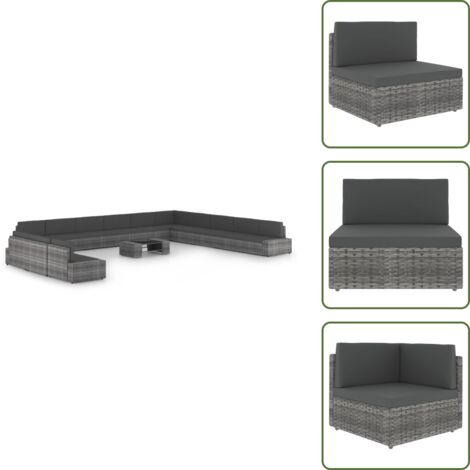Cuscino da seduta - vidaXL Set Divani da Giardino 14 pz con Cuscini in Polyrattan Grigio - Rattan PE