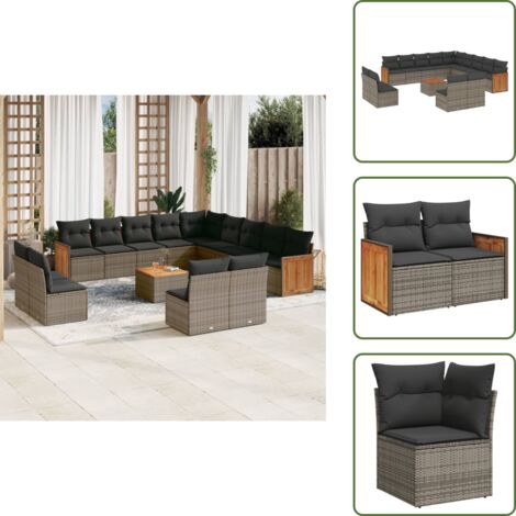 Cuscino da seduta - vidaXL Set Divani da Giardino 14pz con Cuscini in Polyrattan Grigio - Rattan PE