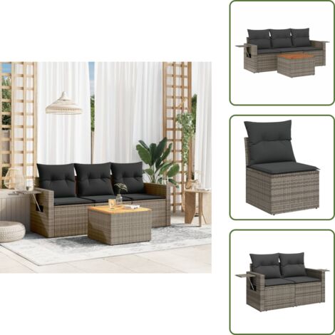 Cuscino da seduta - vidaXL Set Divani da Giardino 4 pz con Cuscini in Polyrattan Grigio - Rattan PE