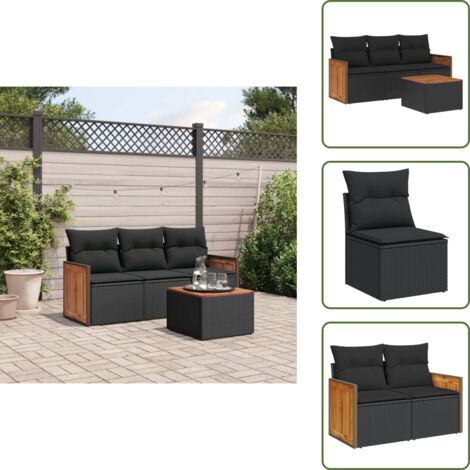 Cuscino da seduta - vidaXL Set Divani da Giardino 4 pz con Cuscini Nero in Polyrattan - Rattan PE