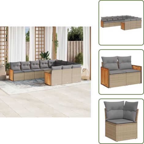 Cuscino da seduta - vidaXL Set Divano da Giardino 10 pz con Cuscini Beige in Polyrattan - Rattan sintetico