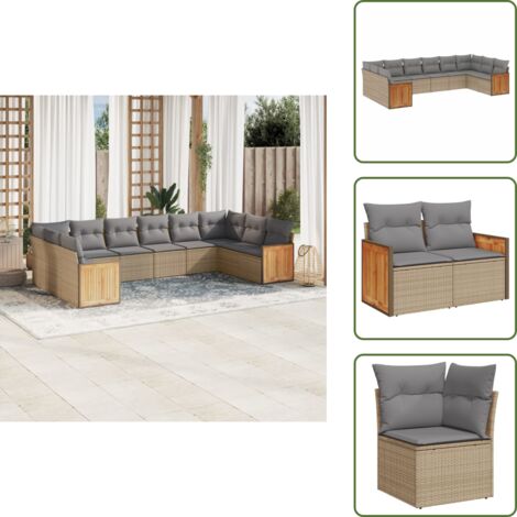 Cuscino da seduta - vidaXL Set Divano da Giardino 10 pz con Cuscini Beige in Polyrattan - Rattan sintetico