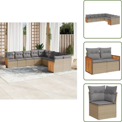 Cuscino da seduta - vidaXL Set Divano da Giardino 10 pz con Cuscini Beige in Polyrattan - Rattan sintetico