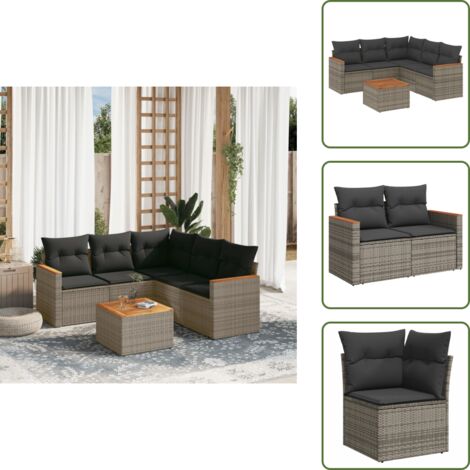 Cuscino da seduta - vidaXL Set Divano da Giardino 6 pz con Cuscini Grigio in Polyrattan - Rattan PE