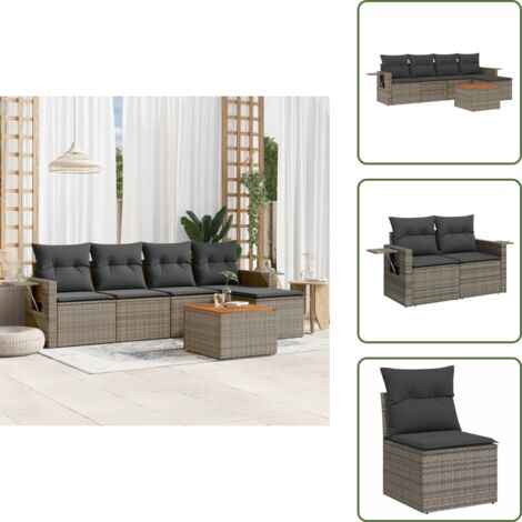 Cuscino da seduta - vidaXL Set Divano da Giardino 6 pz con Cuscini Grigio in Polyrattan - Rattan PE