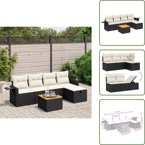 Cuscino da seduta - vidaXL Set Divano da Giardino 6 pz con Cuscini Nero in Polyrattan - Rattan PE