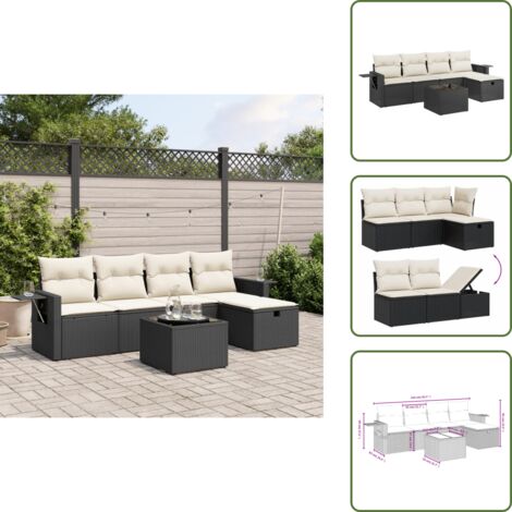 Cuscino da seduta - vidaXL Set Divano da Giardino 6 pz con Cuscini Nero in Polyrattan - Rattan PE