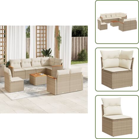 Cuscino da seduta - vidaXL Set Divano da Giardino 9 pz con Cuscini Beige in Polyrattan - Rattan PE