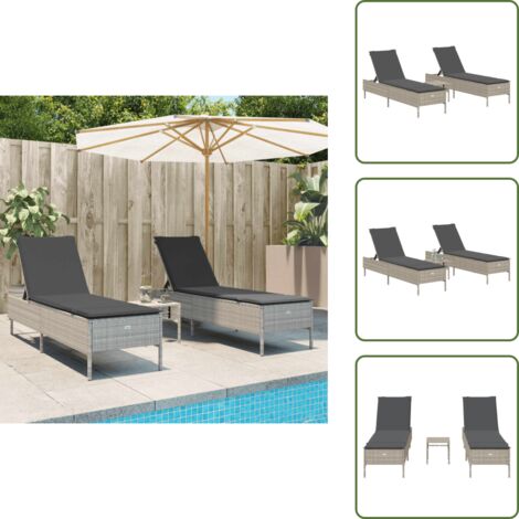 Cuscino da seduta - vidaXL Set Lettini Prendisole con Cuscini 3pz Grigio Chiaro Polyrattan - Rattan PE