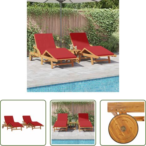 Cuscino da sole -  Lettino da sole con cuscino 2 pcs Rosso 200 x 67 x 84cm