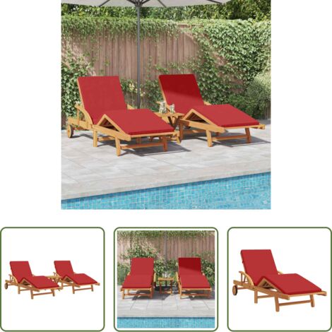 Cuscino da sole -  Lettino da sole con cuscino 3 pcs Rosso 40 x 40 x 40cm