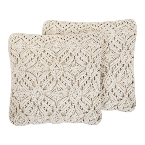 Cuscino Decorativo Beige Cotone Macramé 50 x 50 cm Corda Boho Retro Decor Accessori Esenkoy