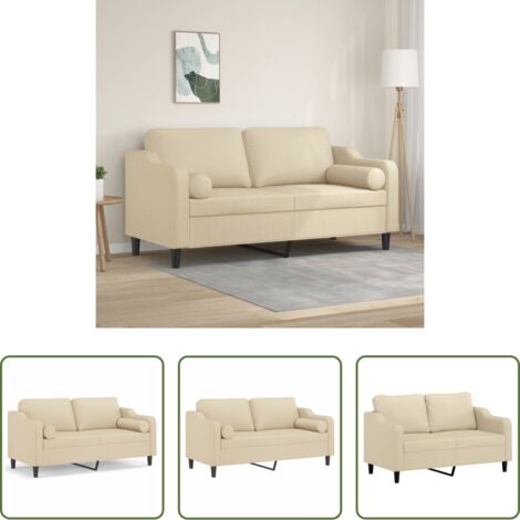 Cuscino decorativo -  Divano a 2 Posti con Cuscini Crema 140 cm in Tessuto