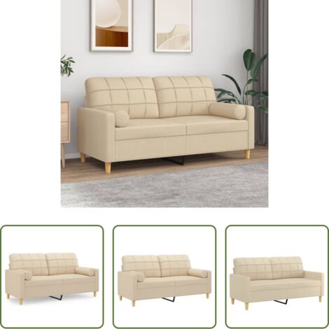 Cuscino decorativo -  Divano a 2 Posti con Cuscini Crema 140 cm in Tessuto