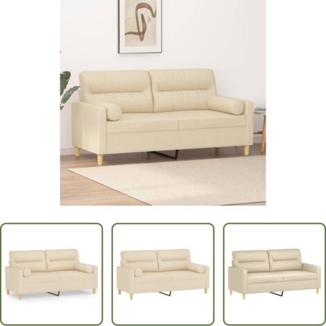 Cuscino decorativo -  Divano a 2 Posti con Cuscini Crema 140 cm in Tessuto