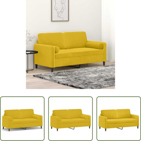 Cuscino decorativo -  Divano a 2 Posti con Cuscini Giallo 140 cm in Velluto