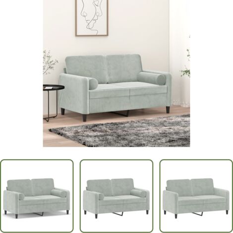 Cuscino decorativo -  Divano a 2 Posti con Cuscini Grigio Chiaro 120 cm in Velluto