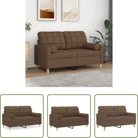 Cuscino decorativo -  Divano a 2 Posti con Cuscini Marrone 120 cm in Tessuto