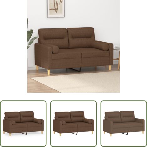 Cuscino decorativo -  Divano a 2 Posti con Cuscini Marrone 120 cm in Tessuto