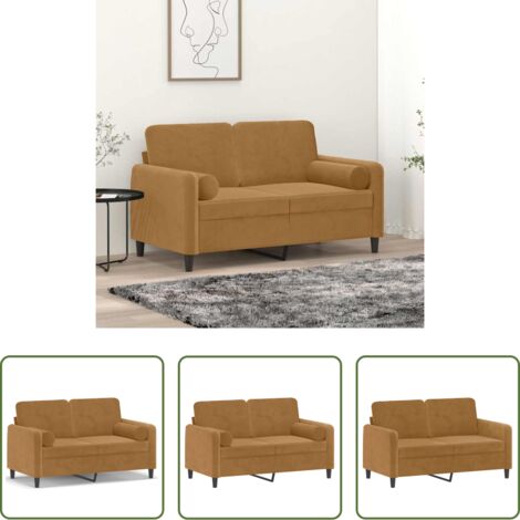 Cuscino decorativo -  Divano a 2 Posti con Cuscini Marrone 120 cm in Velluto