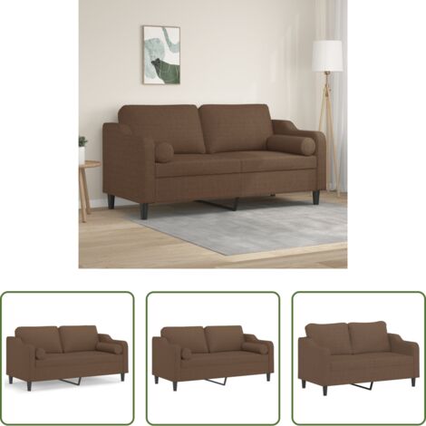 Cuscino decorativo -  Divano a 2 Posti con Cuscini Marrone 140 cm in Tessuto