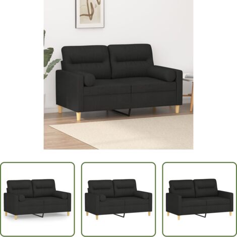Cuscino decorativo -  Divano a 2 Posti con Cuscini Nero 120 cm in Tessuto