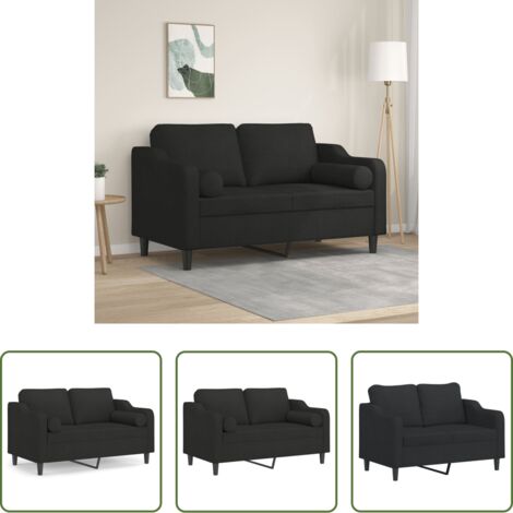 Cuscino decorativo -  Divano a 2 Posti con Cuscini Nero 120 cm in Tessuto