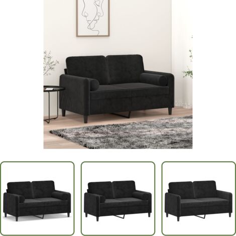 Cuscino decorativo -  Divano a 2 Posti con Cuscini Nero 120 cm in Velluto