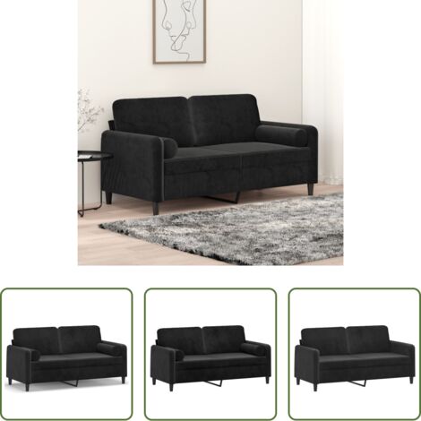 Cuscino decorativo -  Divano a 2 Posti con Cuscini Nero 140 cm in Velluto