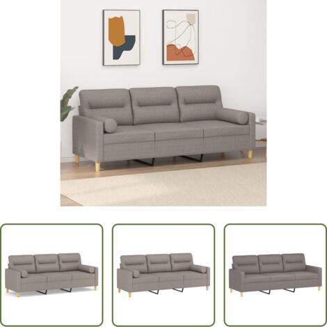 Cuscino decorativo -  Divano a 3 Posti con Cuscini Tortora 180 cm in Tessuto